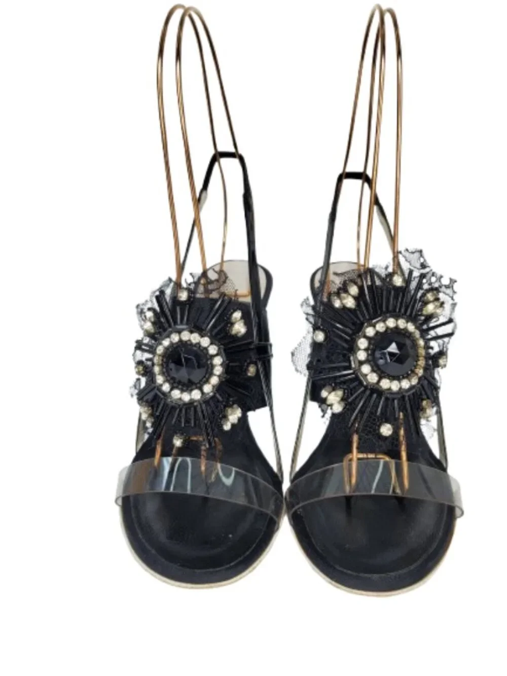 Chanel Black Satin & PVC Crystal Starburst Slingback Heels - Picture 2 of 6